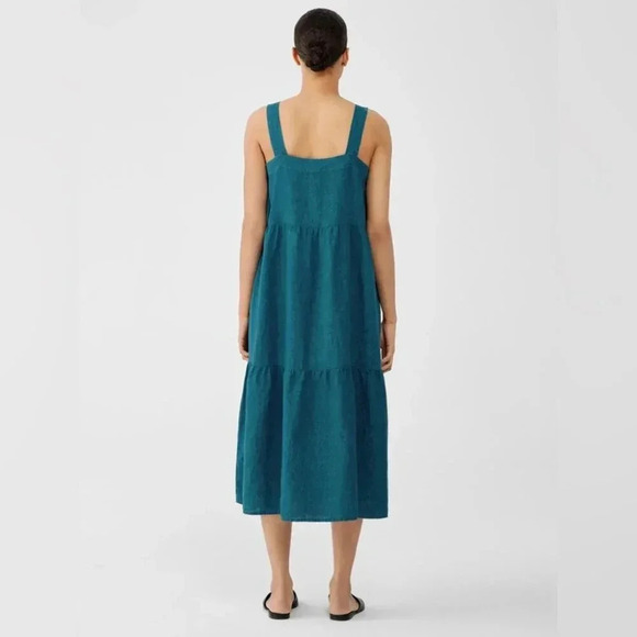 Eileen Fisher Washed Organic Linen Delave Tiered Dress NWT - Picture 3 of 13